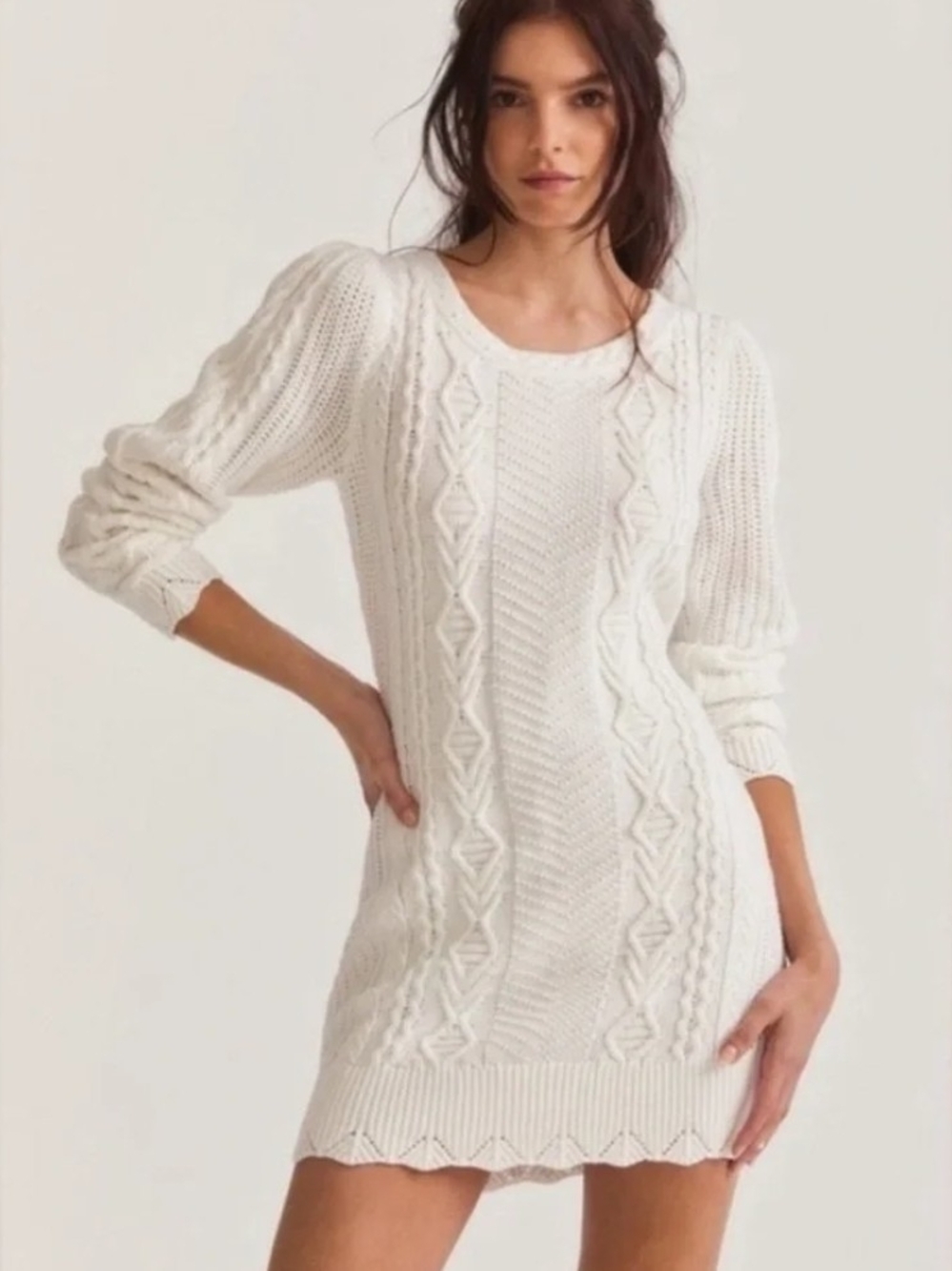 LoveShackFancy Simmonette Cable Knit Sweater Mini Dress Cream L